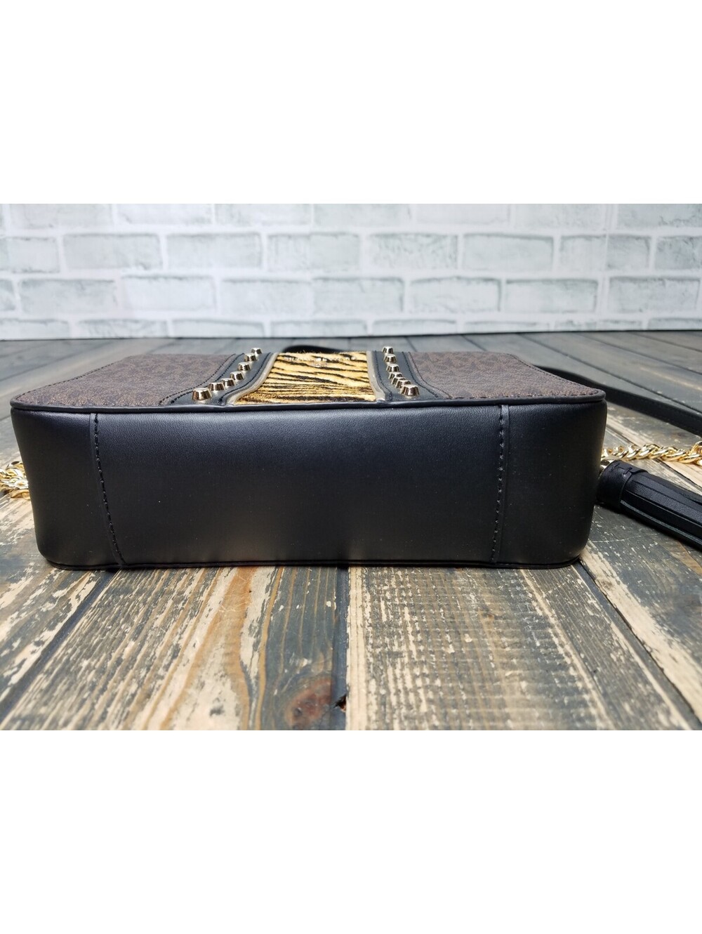 Michael Kors Jet Set Medium Camera Calf Hair Black Brown Multi Crossbody Bag + - Picture 10 of 14